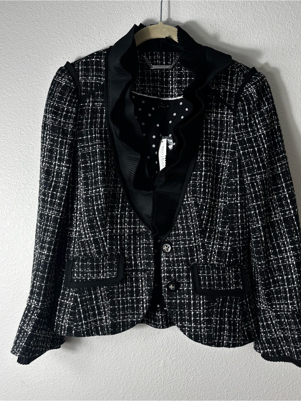 White House Black Market Tweed Blazer Pleated Trim NWT Size 0